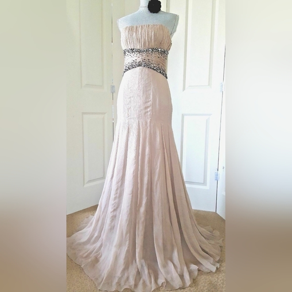 °$6,000 NWT CARLOS MIELE GOLDEN BLUSH SILK CRYSTAL BEADS RUNWAY GOWN US 10 - Picture 1 of 11
